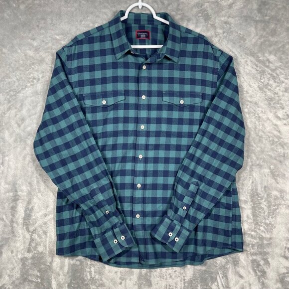 Untuckit Mens XL Wrinkle-Free Green & Navy Plaid Long Sleeve Button-Up Shirt - Picture 1 of 7